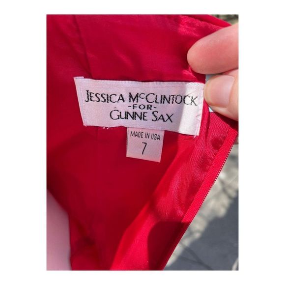 Vintage 90s Jessica McClintock for Gunne Sax Strapless Formal Maxi Dress Red Bea - Picture 3 of 16